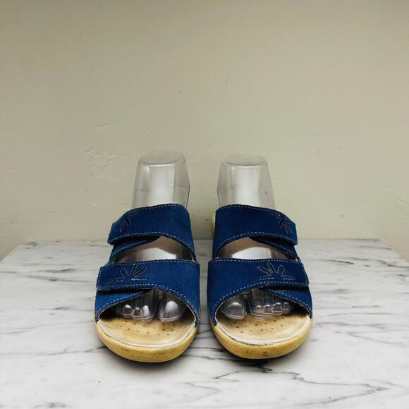 Fly Flot Anatomic Blue Leather Slide Wedge Sandals Women’s Size 8.5 - Picture 2 of 10
